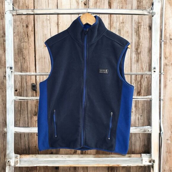 BROOKS BROTHERS mens medium Navy Blue Fleece Vest full zip - Picture 1 of 6